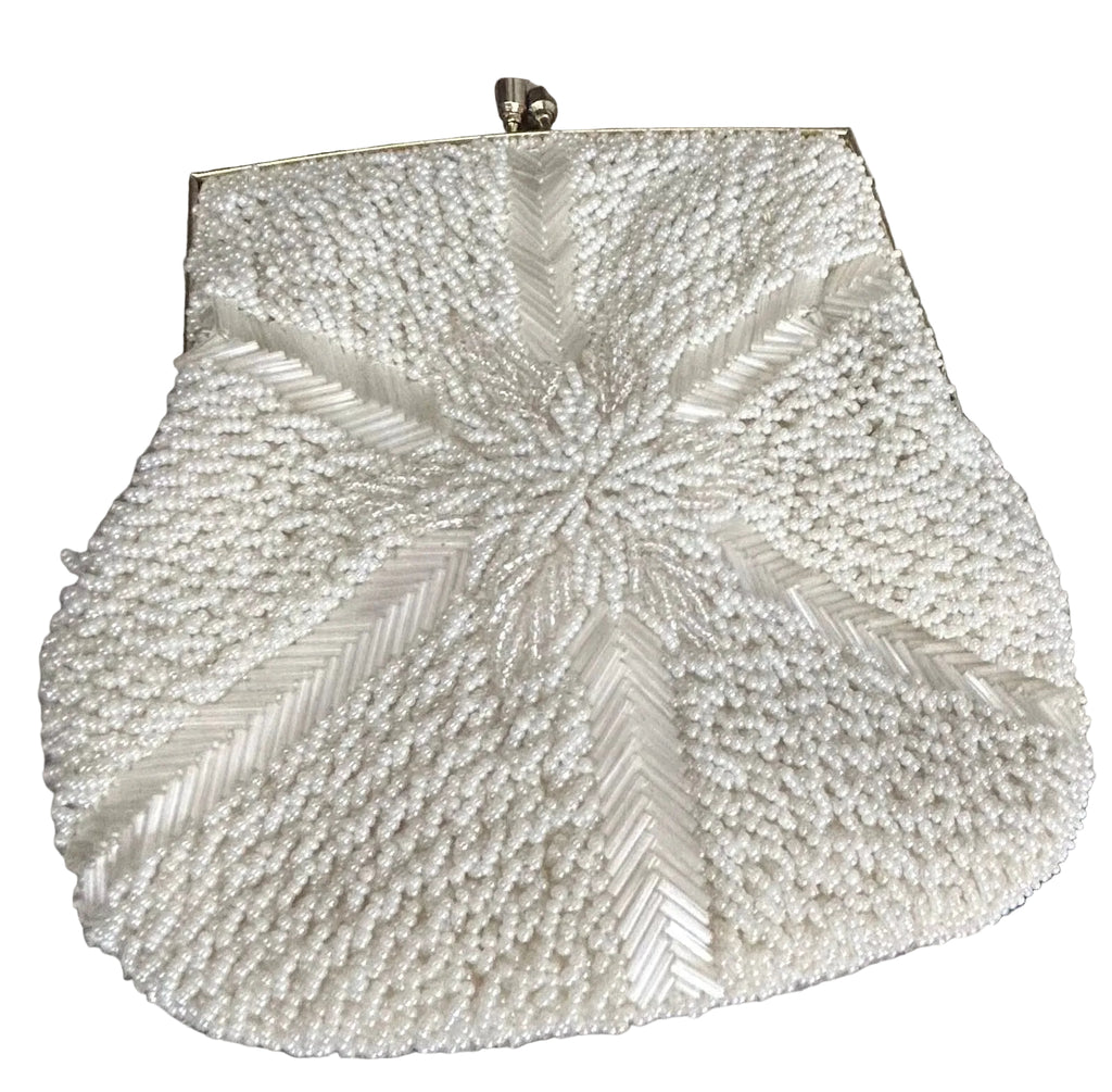 Vintage, white beaded evening bag