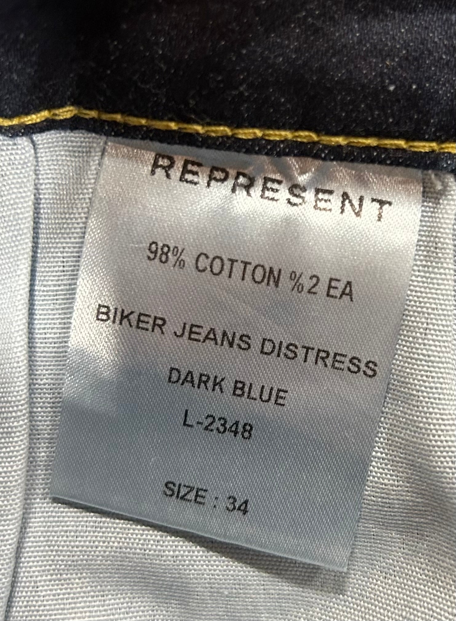 Represent, Blue Denim, Men's size 34